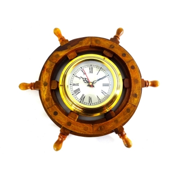 Zegar marynistyczny w drewnianym kole sterowym WC65