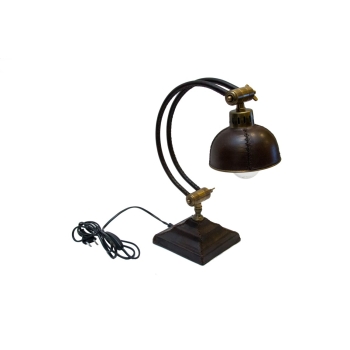 Mosiężna lampa marynistyczna, na biurko w stylu kolonialnym, nautycznym, obszyta skórą 32cm/4kg