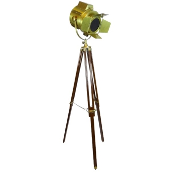 Żeglarska lampa w kształcie reflektora na drewnianym, marynistycznym statywie 185cm