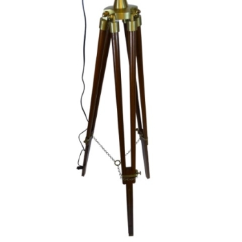 Żeglarska lampa w kształcie reflektora na drewnianym, marynistycznym statywie 185cm