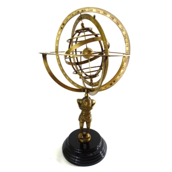 Mosiężne astrolabium sferyczne - Atlas trzymający świat na barkach - stylowy prezent, żeglarski upominek