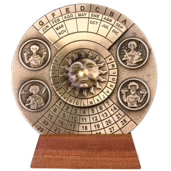 Marynistyczny kalendarz wieczny, kalendarz perpetualny z mosiądzu na drewnianej podstawie