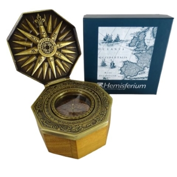Elitarny, hiszpański kompas mosiężny w dębowej obudowie XVIIw. - stylowy prezent, marynistyczny upominek