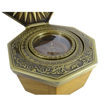 Elitarny, hiszpański kompas mosiężny w dębowej obudowie XVIIw. - stylowy prezent, marynistyczny upominek