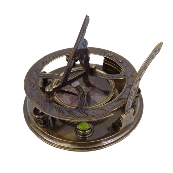 Prestiżowy, mosiężny kompas żeglarski z zegarem słonecznym w drewnianym, marynistycznym pudełku