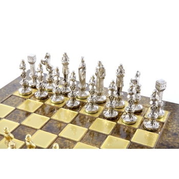 Ekskluzywny zestaw szachowy, najwyższa jakość wykonania, szachy mosiądz i cynk 36x36cm styl renesans