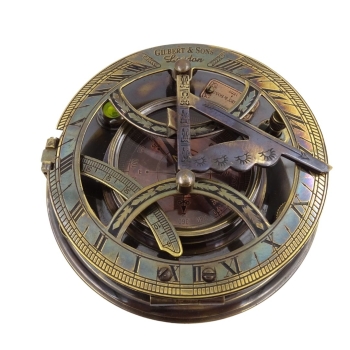 Prestiżowy Mosiężny Zegar Słoneczny W. Gilberta z Kompasem - ekskluzywny upominek żeglarski, prestiżowy morski prezent