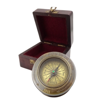 Mosiężny kompas z lupą do map w marynistycznym pudełku, doskonały prezent dla Żeglarza, morski upominek