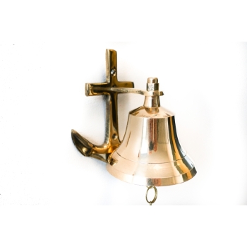 Mały mosiężny dzwon żeglarski, dzwon pokładowy z kotwicą, dzwon okrętowy