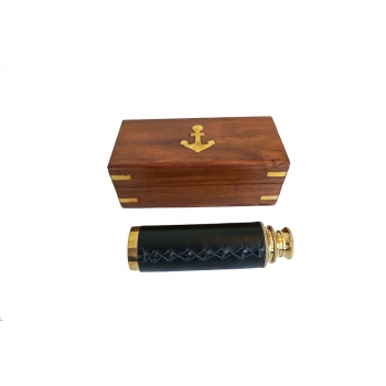 Luneta żeglarska 3-część z mosiądzu w marynistycznym, drewnianym pudełku - żeglarski prezent, morski upominek