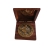 Mosiężny zegar słoneczny z kompasem w drewnianej, marynistycznej obudowie